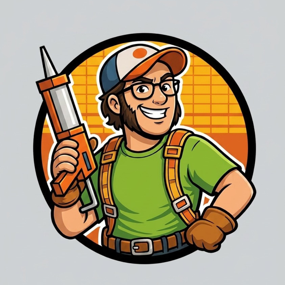 Skylight Dad logo character holding a caulk gun